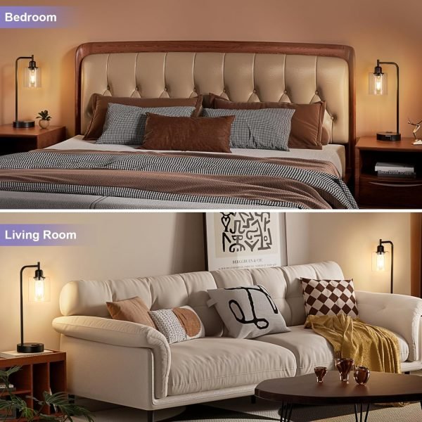 wholesale industrial touch table lamps for bedrooms set of 2 - 3-way dimmable nightstand lamps with usb c+a ports and outlet, black bedside lamps with glass shade for living room, desk lamps for home office free samples
